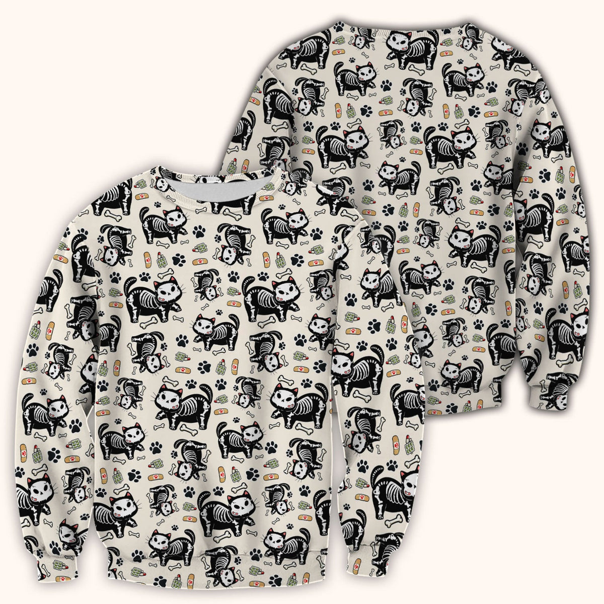 Skeleton Cat Medical Pattern Scrub Top, Comfortable Scrubs for Nurses