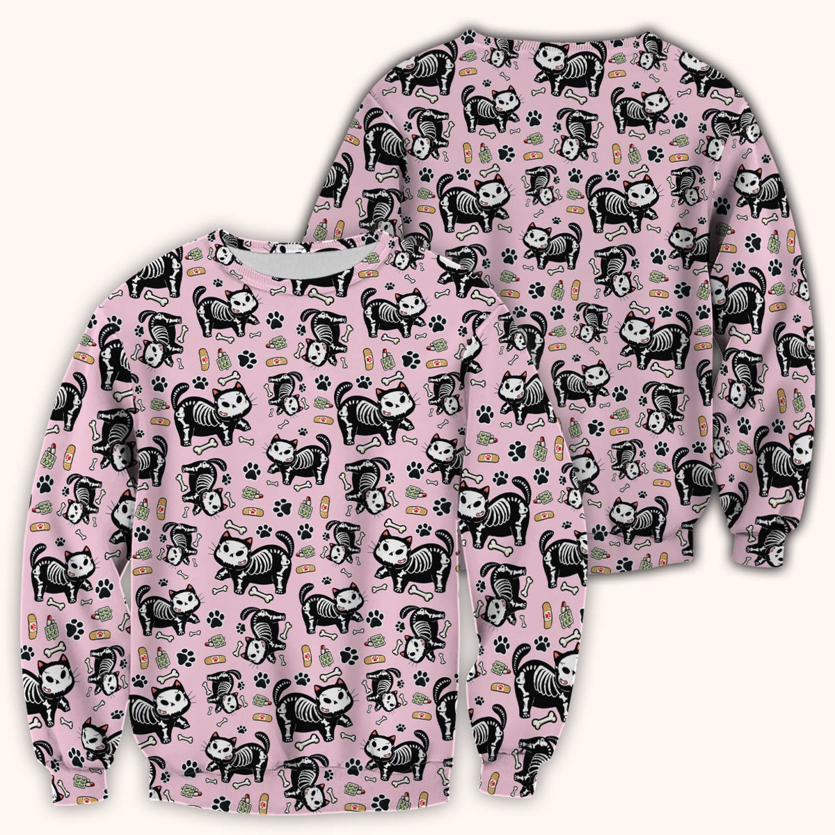 Skeleton Cat Medical Pattern Scrub Top, Comfortable Scrubs for Nurses