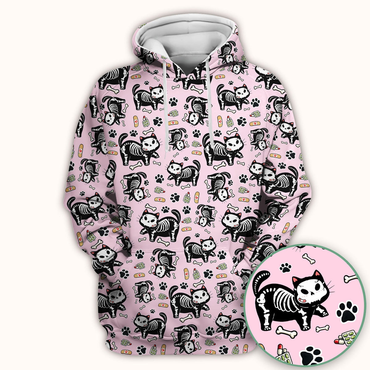 Skeleton Cat Medical Pattern Scrub Top, Comfortable Scrubs for Nurses