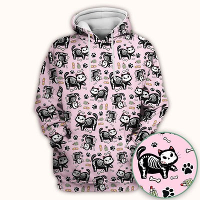 Skeleton Cat Medical Pattern Scrub Top, Comfortable Scrubs for Nurses