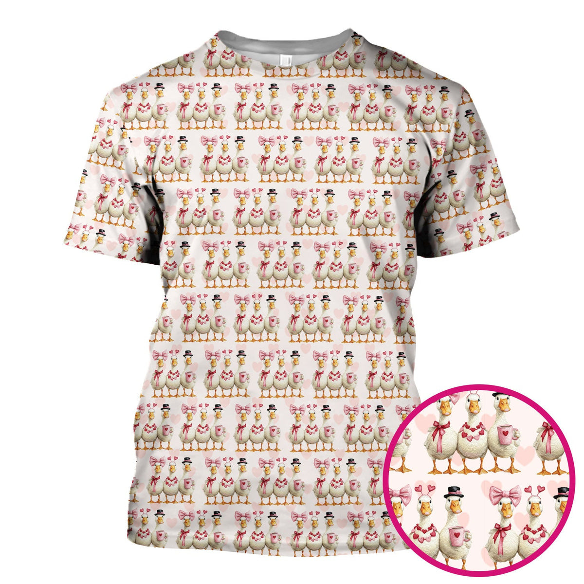 Charming Valentine Goose Heart Pink Design Scrub Top, Comfortable Scrubs for Nurses