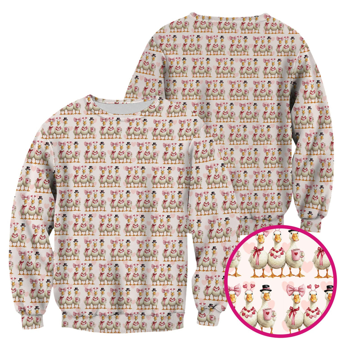 Charming Valentine Goose Heart Pink Design Scrub Top, Comfortable Scrubs for Nurses