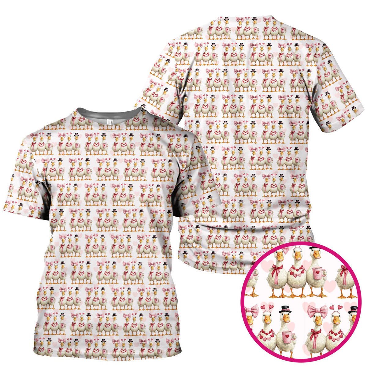 Charming Valentine Goose Heart Pink Design Scrub Top, Comfortable Scrubs for Nurses