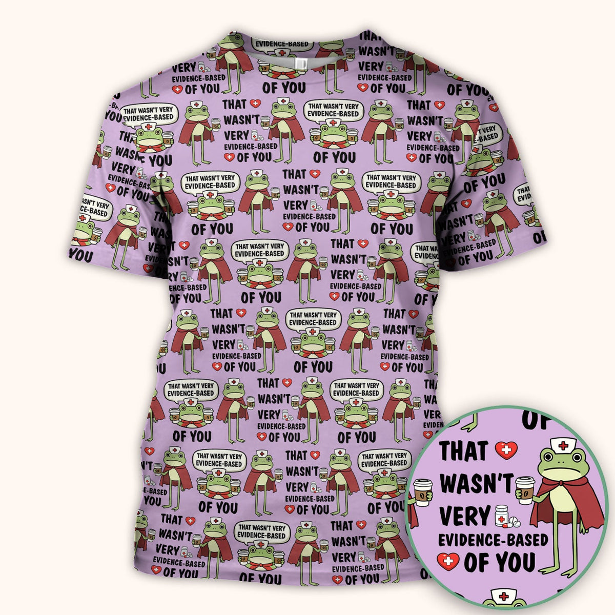Funny Frog Nurse Quote Medical Pattern Scrub Top, Breathable Fabrics Nursing Uniform