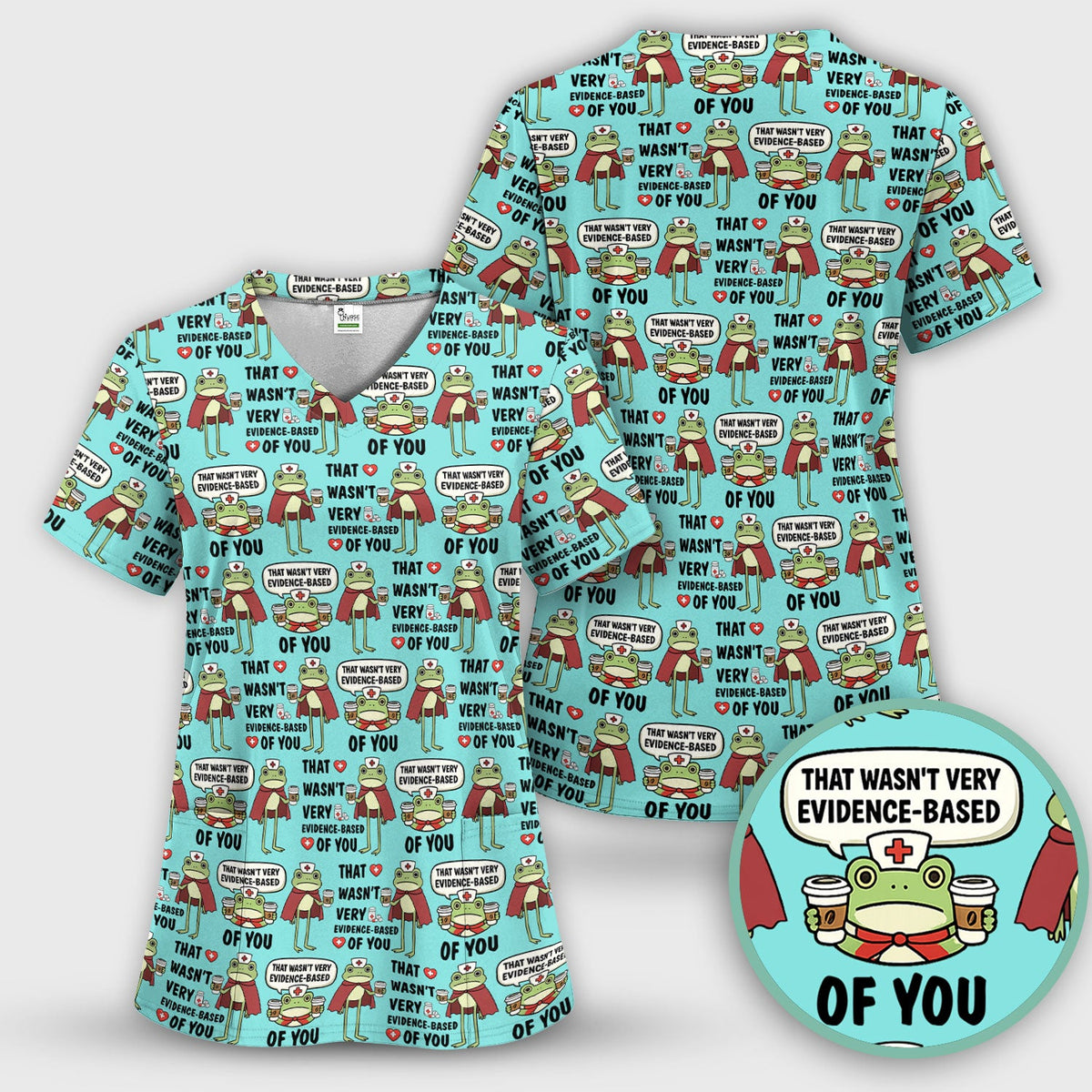 Funny Frog Nurse Quote Medical Pattern Scrub Top, Breathable Fabrics Nursing Uniform