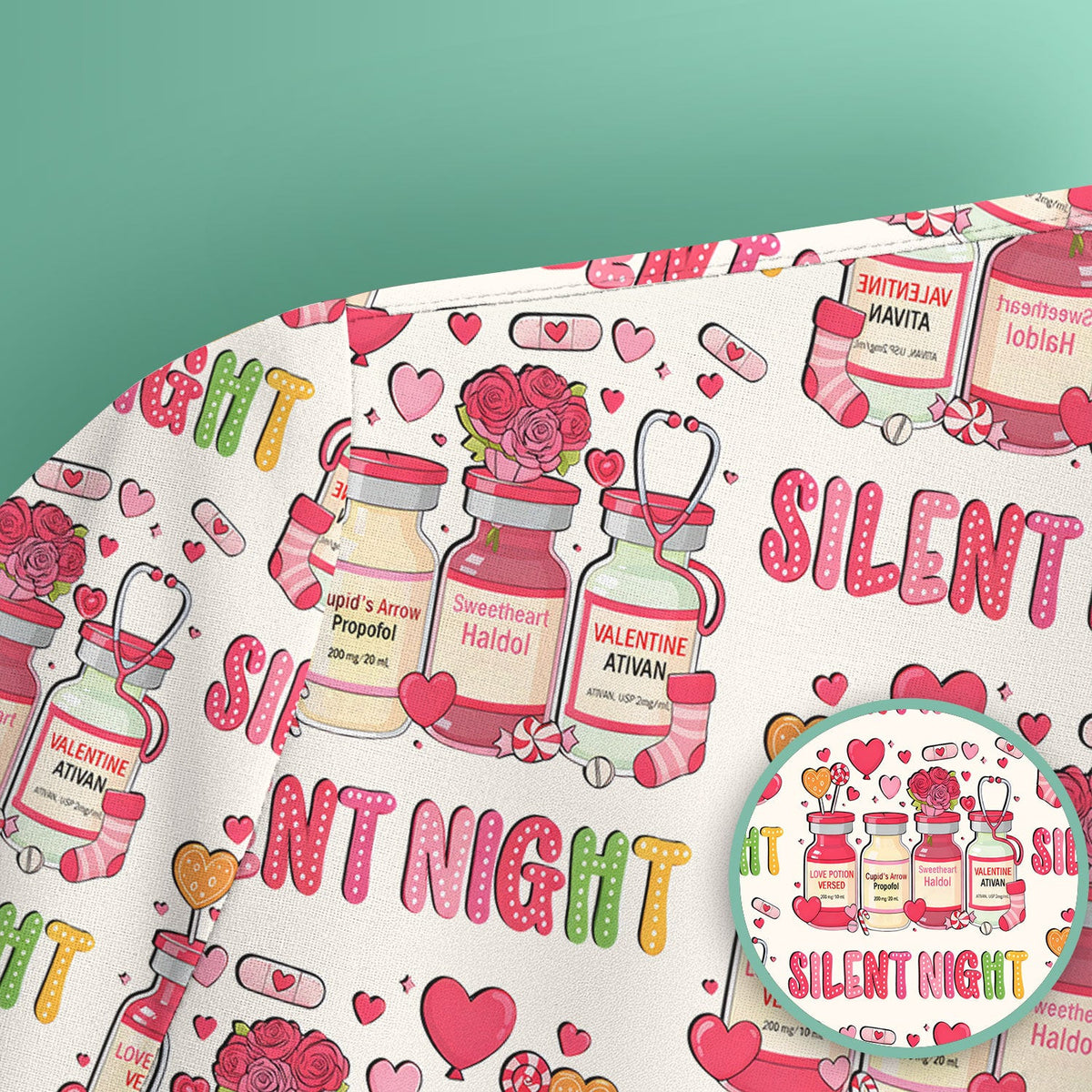 Valentine Silent Night Love Design Scrubs Top, Comfortable Scrubs for Nurses