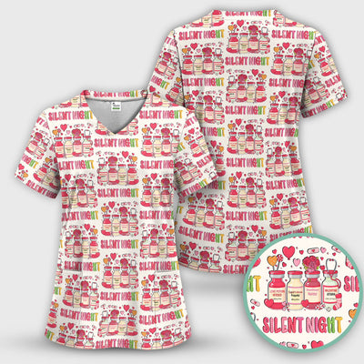Valentine Silent Night Love Design Scrubs Top, Comfortable Scrubs for Nurses