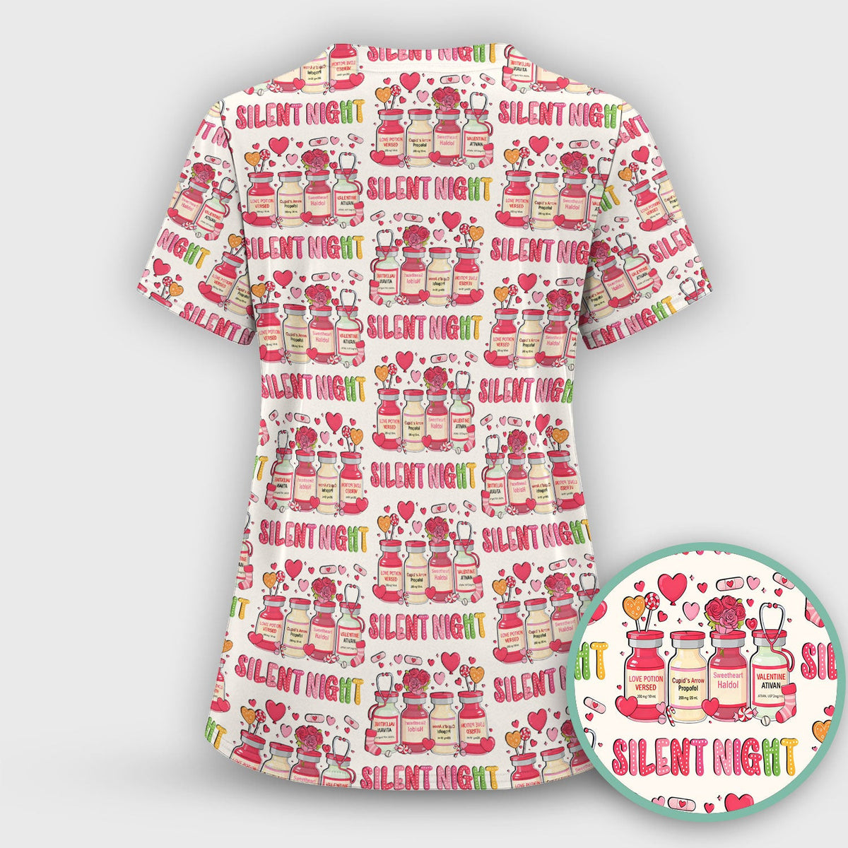 Valentine Silent Night Love Design Scrubs Top, Comfortable Scrubs for Nurses