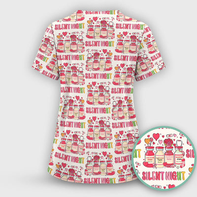Valentine Silent Night Love Design Scrubs Top, Comfortable Scrubs for Nurses