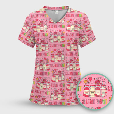 Valentine Silent Night Love Design Scrubs Top, Comfortable Scrubs for Nurses