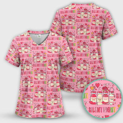 Valentine Silent Night Love Design Scrubs Top, Comfortable Scrubs for Nurses