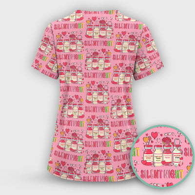 Valentine Silent Night Love Design Scrubs Top, Comfortable Scrubs for Nurses