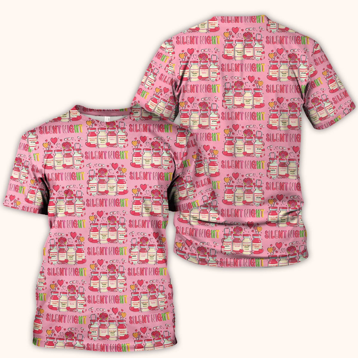 Valentine Silent Night Love Design Scrubs Top, Comfortable Scrubs for Nurses