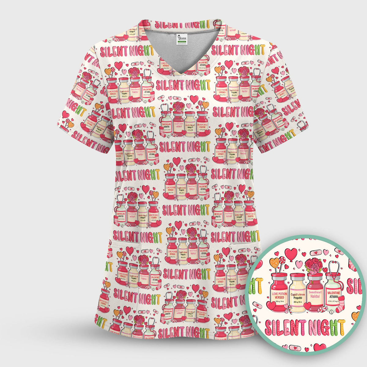 Valentine Silent Night Love Design Scrubs Top, Comfortable Scrubs for Nurses