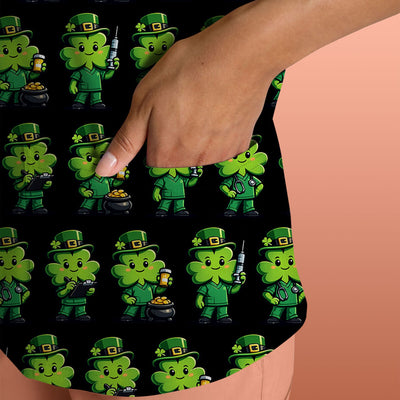 St. Patrick's Day Leprechaun Nurse Print Scrub Top, Comfortable Scrubs for Nurses
