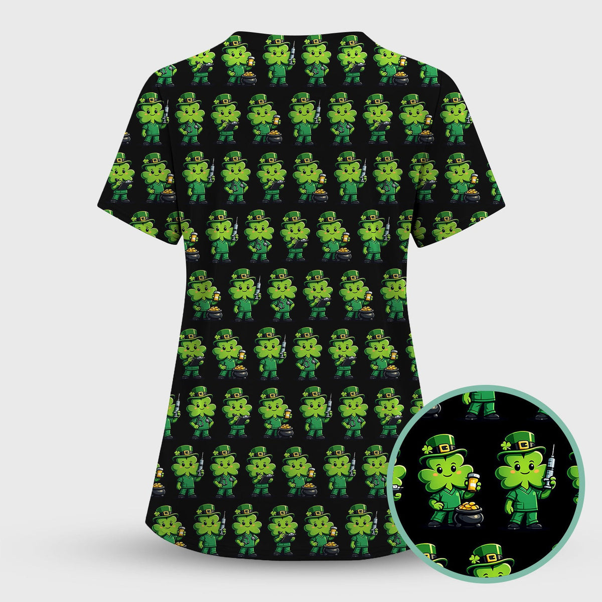 St. Patrick's Day Leprechaun Nurse Print Scrub Top, Comfortable Scrubs for Nurses