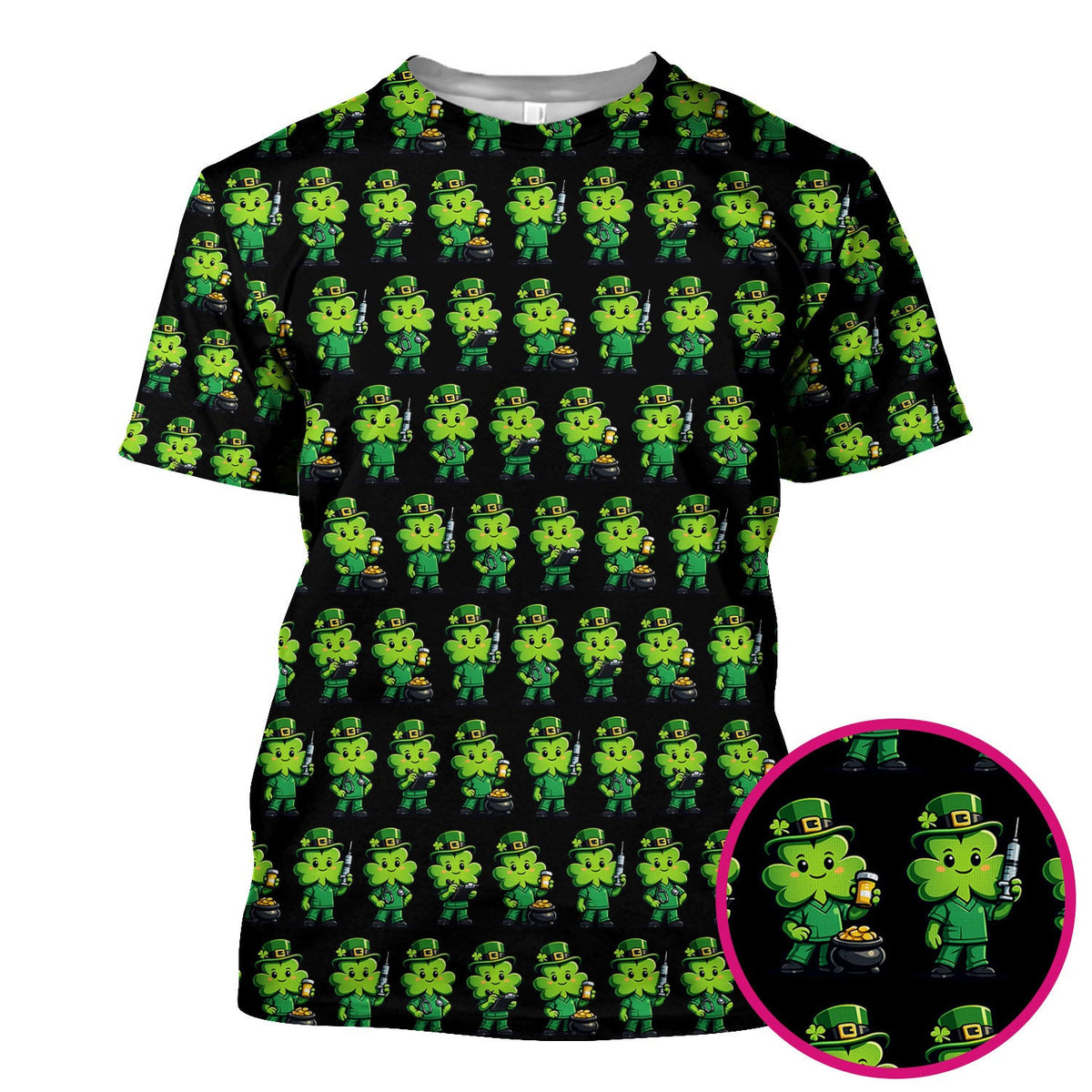 St. Patrick's Day Leprechaun Nurse Print Scrub Top, Comfortable Scrubs for Nurses