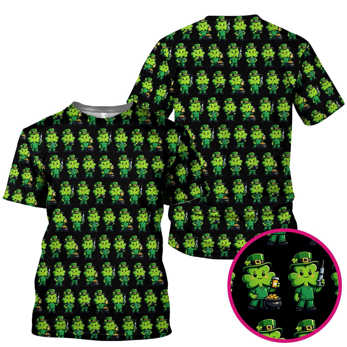 St. Patrick's Day Leprechaun Nurse Print Scrub Top, Comfortable Scrubs for Nurses