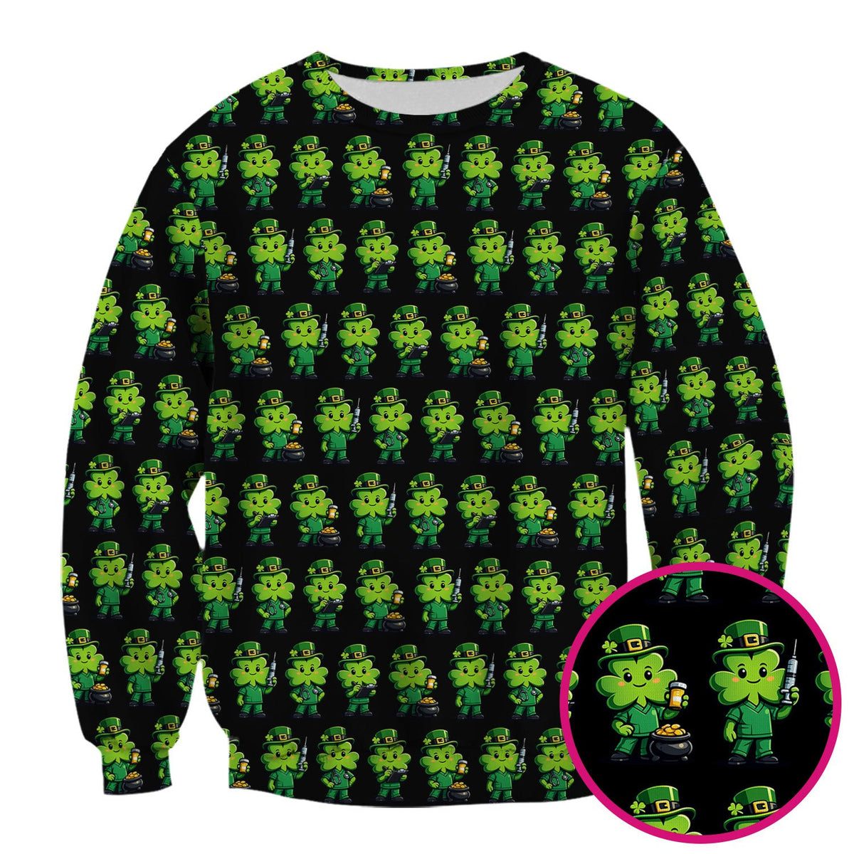 St. Patrick's Day Leprechaun Nurse Print Scrub Top, Comfortable Scrubs for Nurses