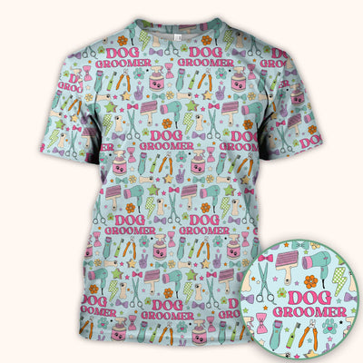 Dog Groomer Tools Pattern Nursing Scrub Top, Comfortable Scrubs for Nurses