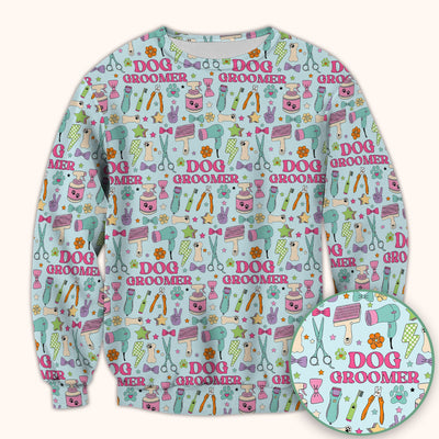 Dog Groomer Tools Pattern Nursing Scrub Top, Comfortable Scrubs for Nurses