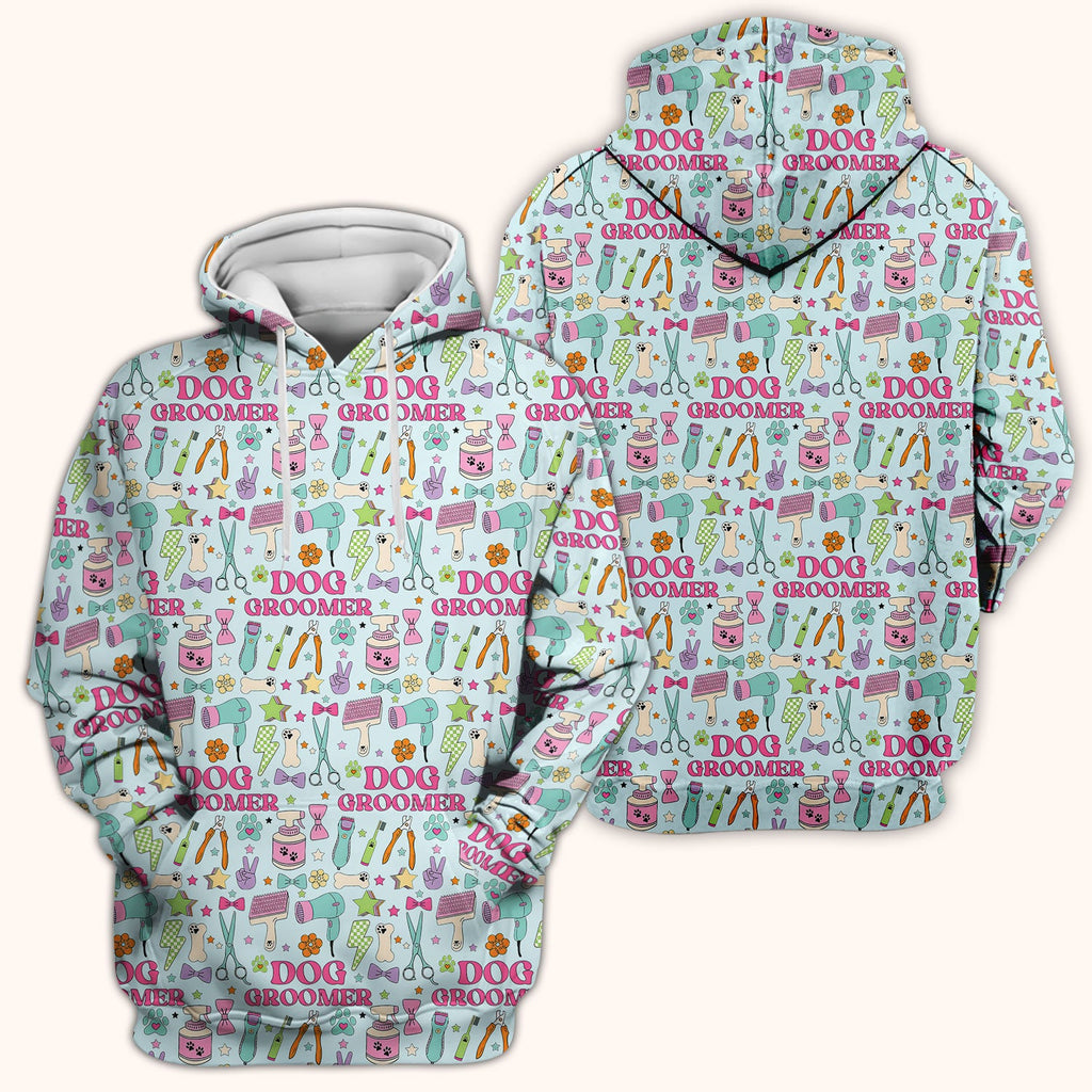 Dog Groomer Tools Pattern Nursing Scrub Top, Comfortable Scrubs for Nurses