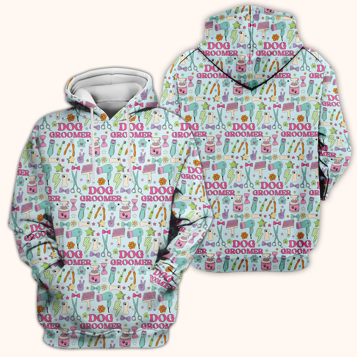 Dog Groomer Tools Pattern Nursing Scrub Top, Comfortable Scrubs for Nurses