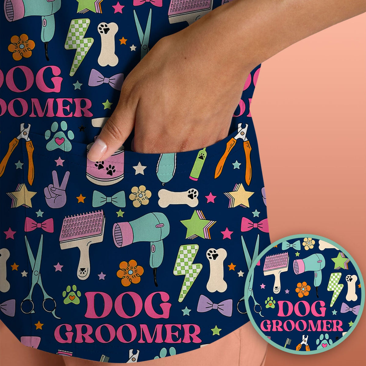 Dog Groomer Tools Pattern Nursing Scrub Top, Comfortable Scrubs for Nurses