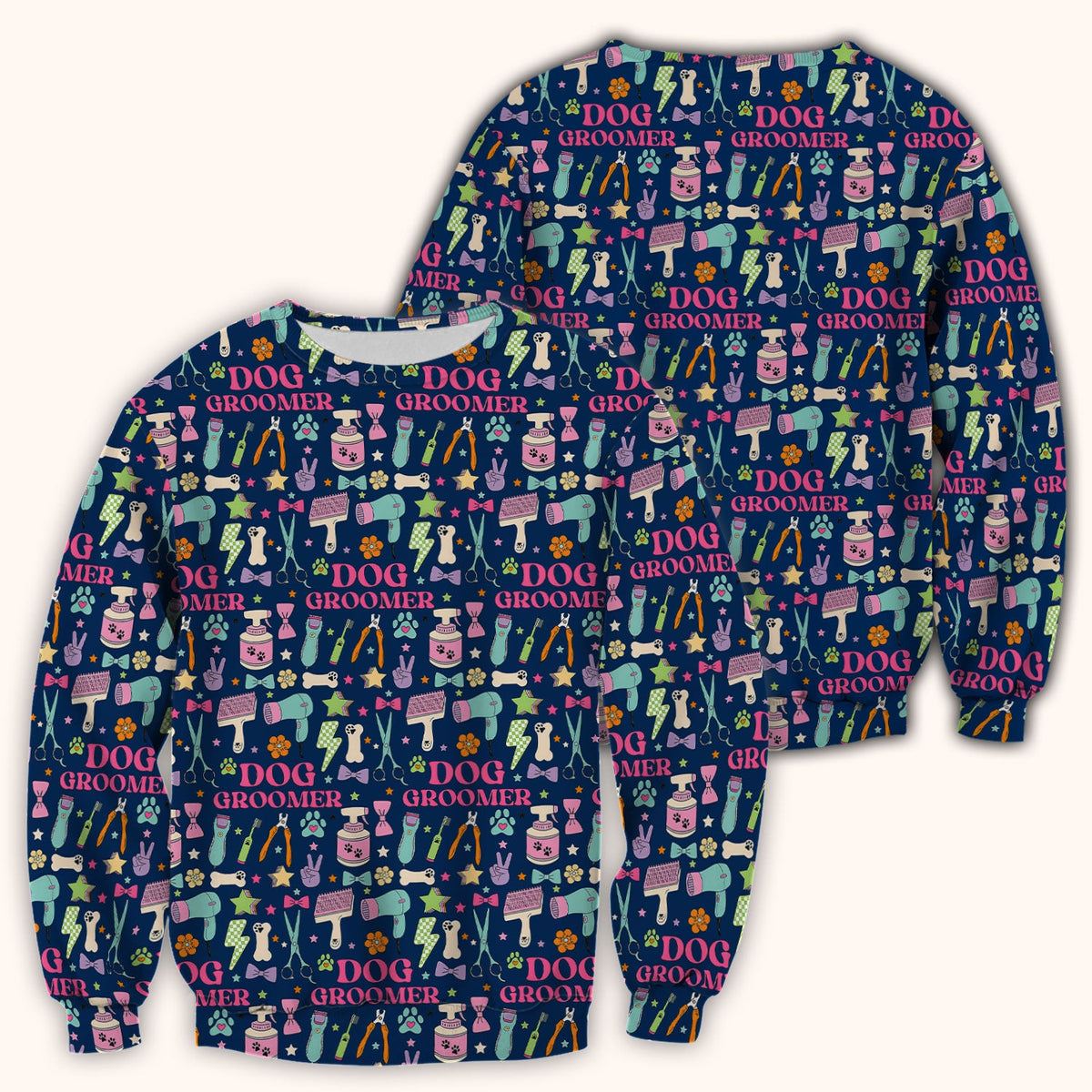Dog Groomer Tools Pattern Nursing Scrub Top, Comfortable Scrubs for Nurses