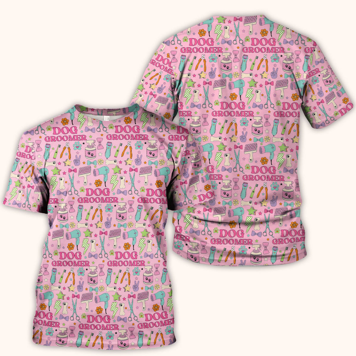 Dog Groomer Tools Pattern Nursing Scrub Top, Comfortable Scrubs for Nurses