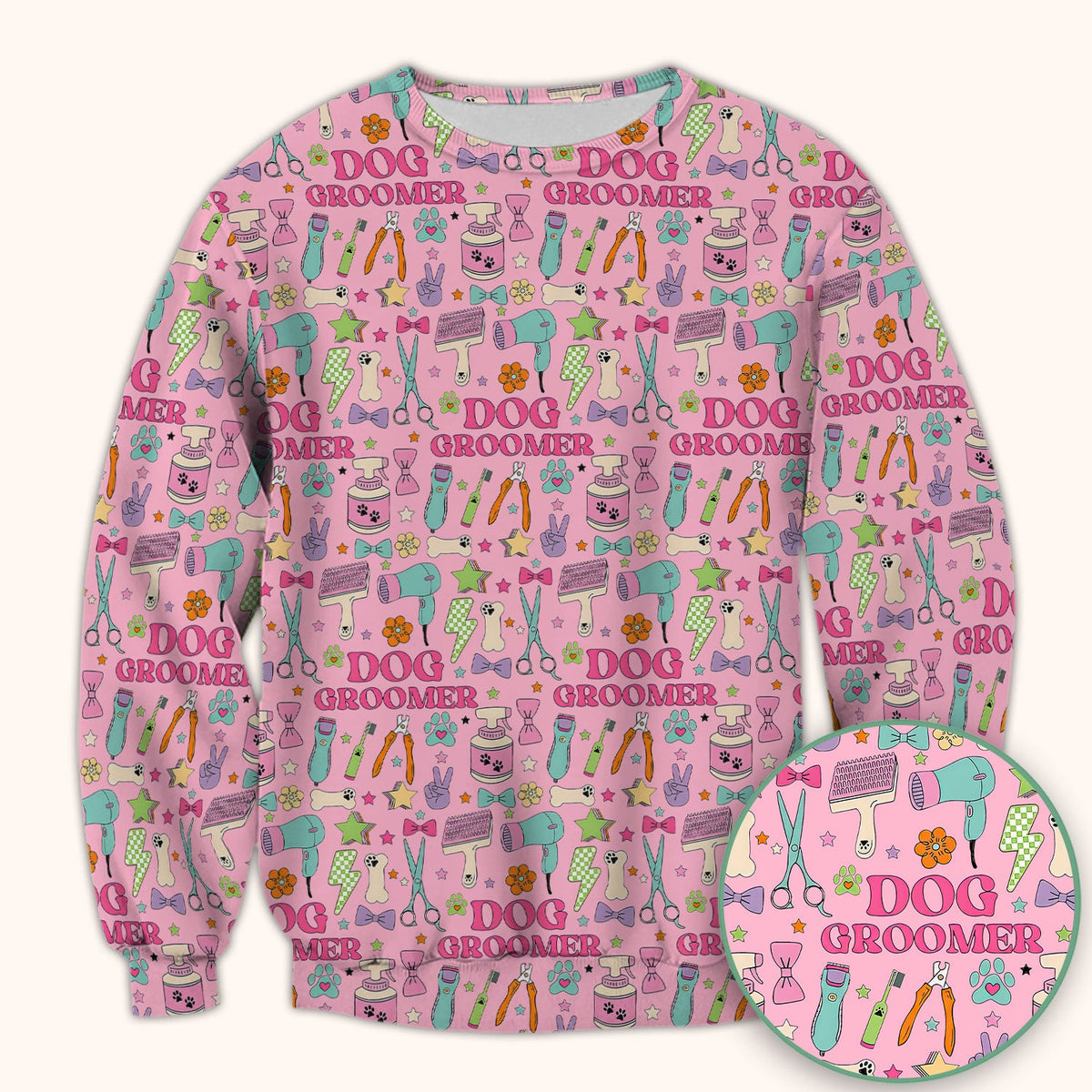 Dog Groomer Tools Pattern Nursing Scrub Top, Comfortable Scrubs for Nurses