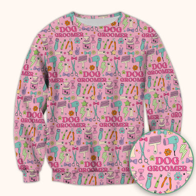 Dog Groomer Tools Pattern Nursing Scrub Top, Comfortable Scrubs for Nurses