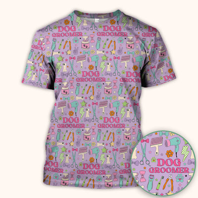 Dog Groomer Tools Pattern Nursing Scrub Top, Comfortable Scrubs for Nurses