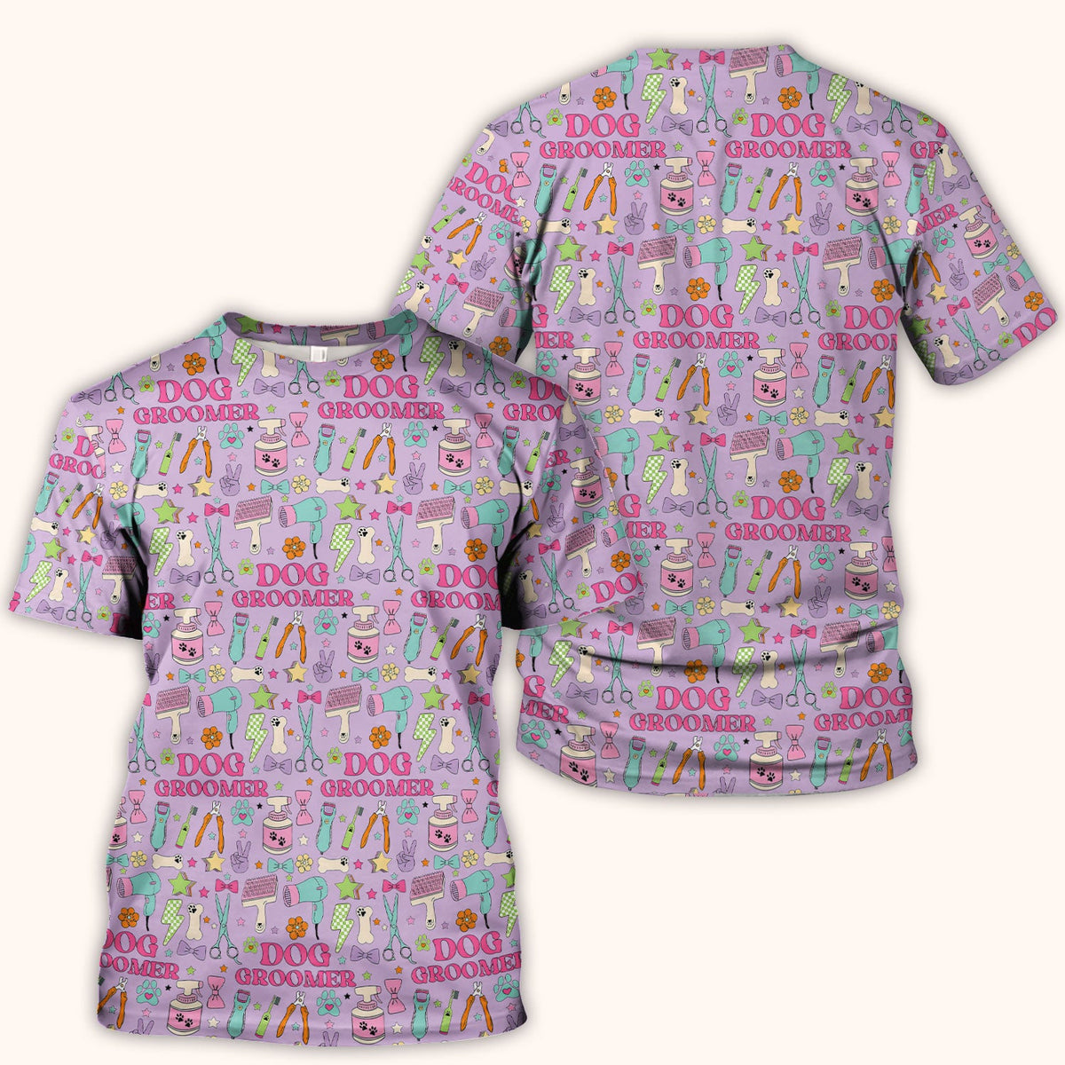 Dog Groomer Tools Pattern Nursing Scrub Top, Comfortable Scrubs for Nurses