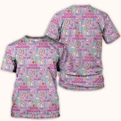 Dog Groomer Tools Pattern Nursing Scrub Top, Comfortable Scrubs for Nurses