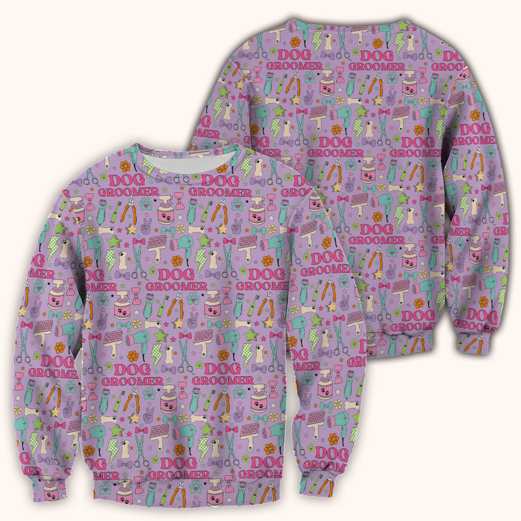 Dog Groomer Tools Pattern Nursing Scrub Top, Comfortable Scrubs for Nurses