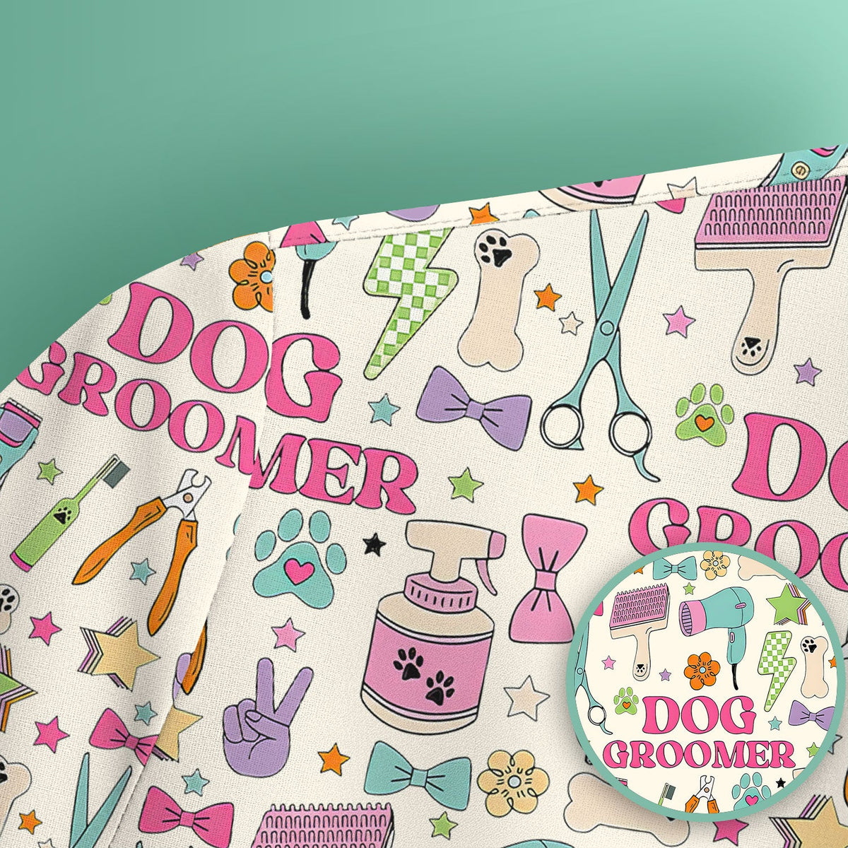 Dog Groomer Tools Pattern Nursing Scrub Top, Comfortable Scrubs for Nurses