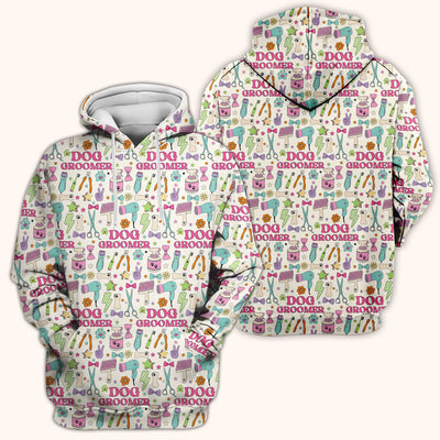 Dog Groomer Tools Pattern Nursing Scrub Top, Comfortable Scrubs for Nurses