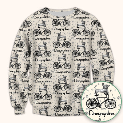 Funny Doxycycline Dog Bicycle Print Scrub Top, Comfortable Scrubs for Nurses