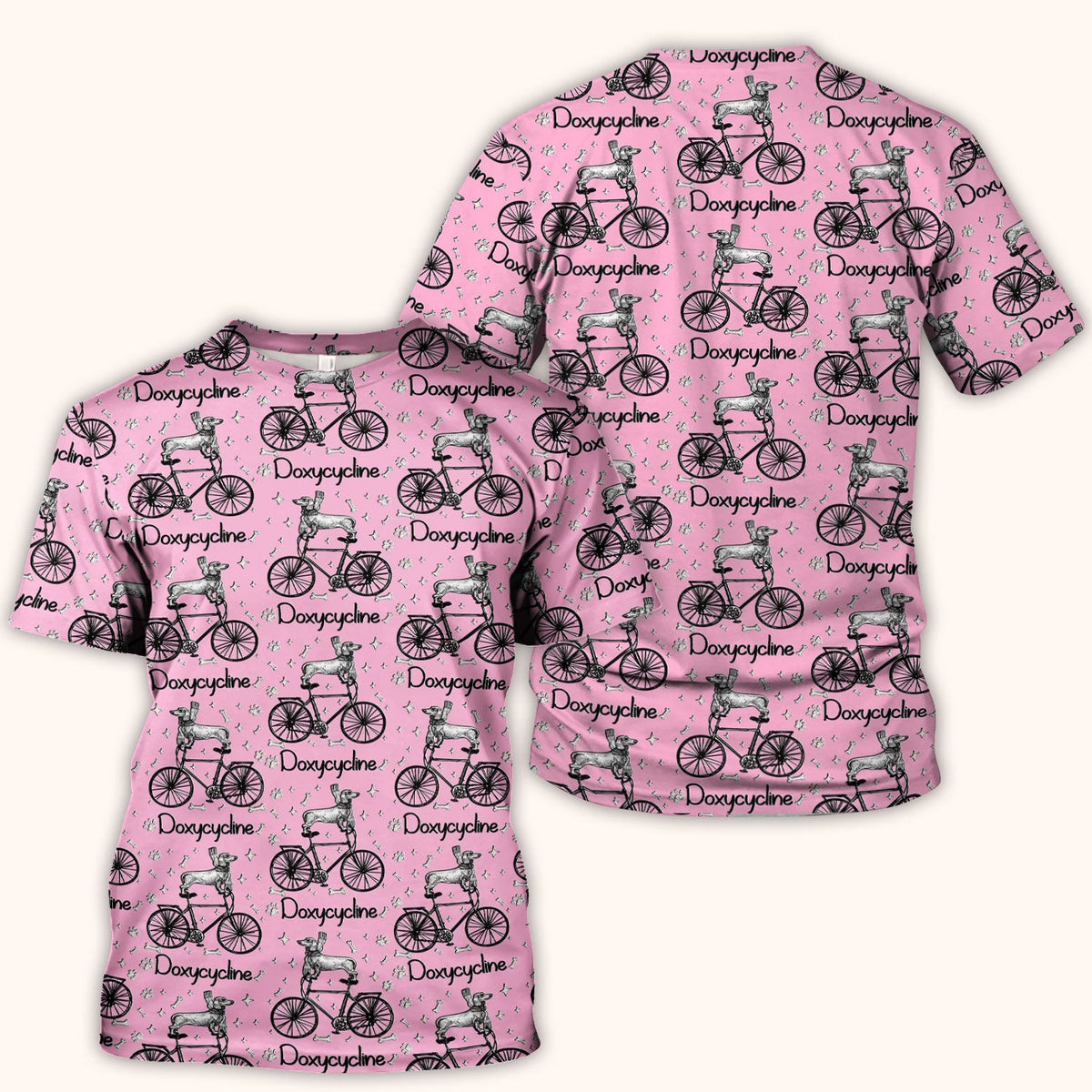 Funny Doxycycline Dog Bicycle Print Scrub Top, Comfortable Scrubs for Nurses