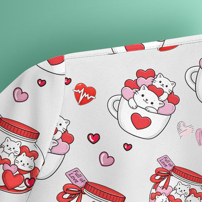 Cute Cat Valentine Nurse Scrub Top, Comfortable Scrubs for Nurses
