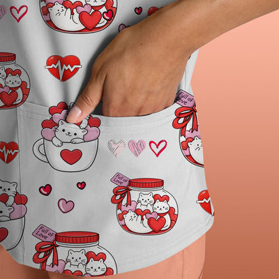 Cute Cat Valentine Nurse Scrub Top, Comfortable Scrubs for Nurses