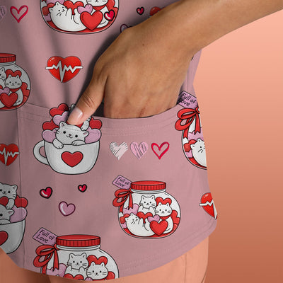 Cute Cat Valentine Nurse Scrub Top, Comfortable Scrubs for Nurses