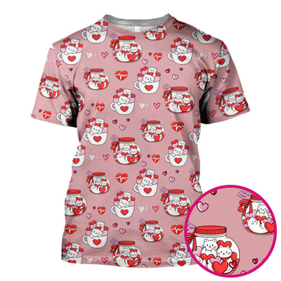 Cute Cat Valentine Nurse Scrub Top, Comfortable Scrubs for Nurses