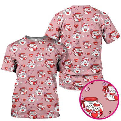 Cute Cat Valentine Nurse Scrub Top, Comfortable Scrubs for Nurses