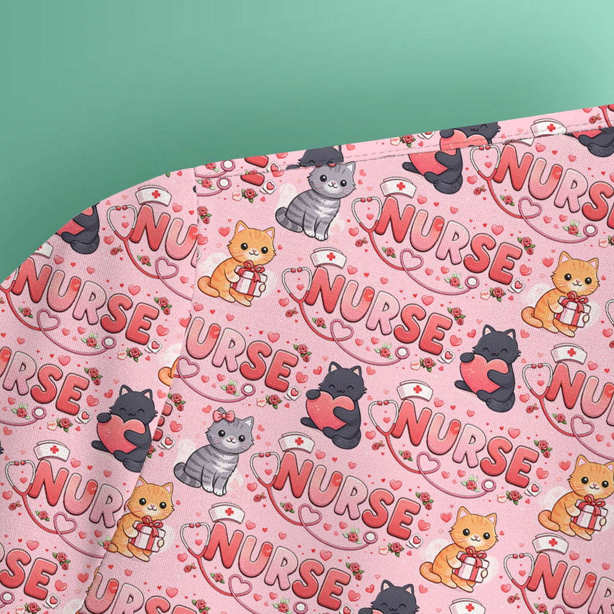Nurse Cat Heart Pattern Valentine Scrub Top, Comfortable Scrubs for Nurses