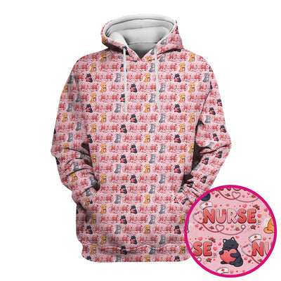 Nurse Cat Heart Pattern Valentine Scrub Top, Comfortable Scrubs for Nurses