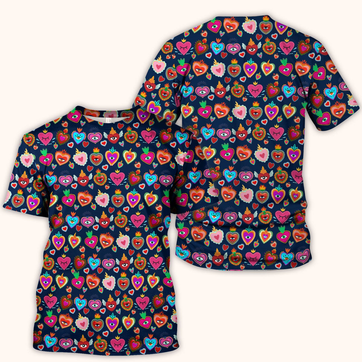 Valentine Colorful Sacred Heart Print Medical Scrub Top, Comfortable Scrubs for Nurses