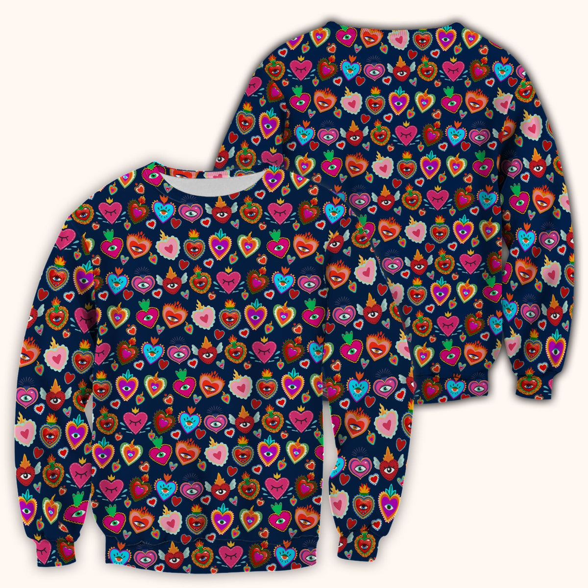 Valentine Colorful Sacred Heart Print Medical Scrub Top, Comfortable Scrubs for Nurses