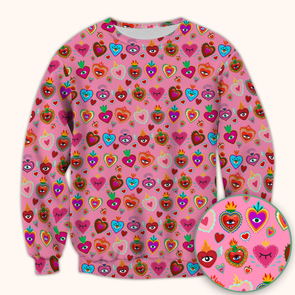 Valentine Colorful Sacred Heart Print Medical Scrub Top, Comfortable Scrubs for Nurses